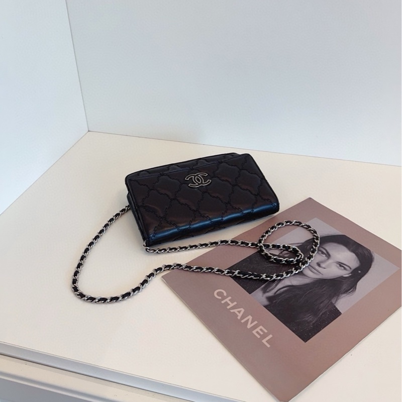 【99新閒置🆕】Chanel 黑銀外縫線 雙C大logo woc 鏈條包 斜挎包-4