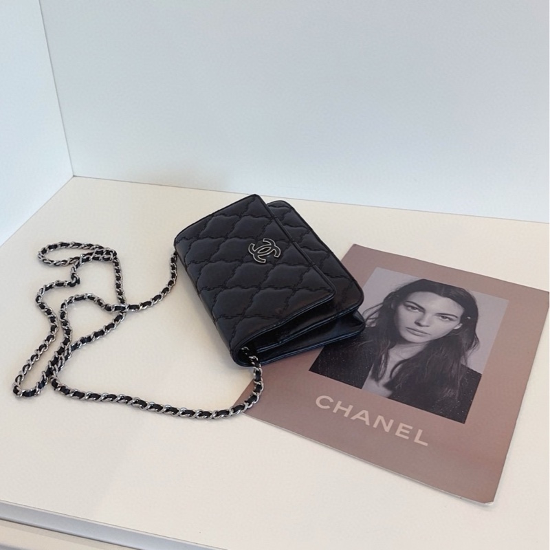 【99新閒置🆕】Chanel 黑銀外縫線 雙C大logo woc 鏈條包 斜挎包-5