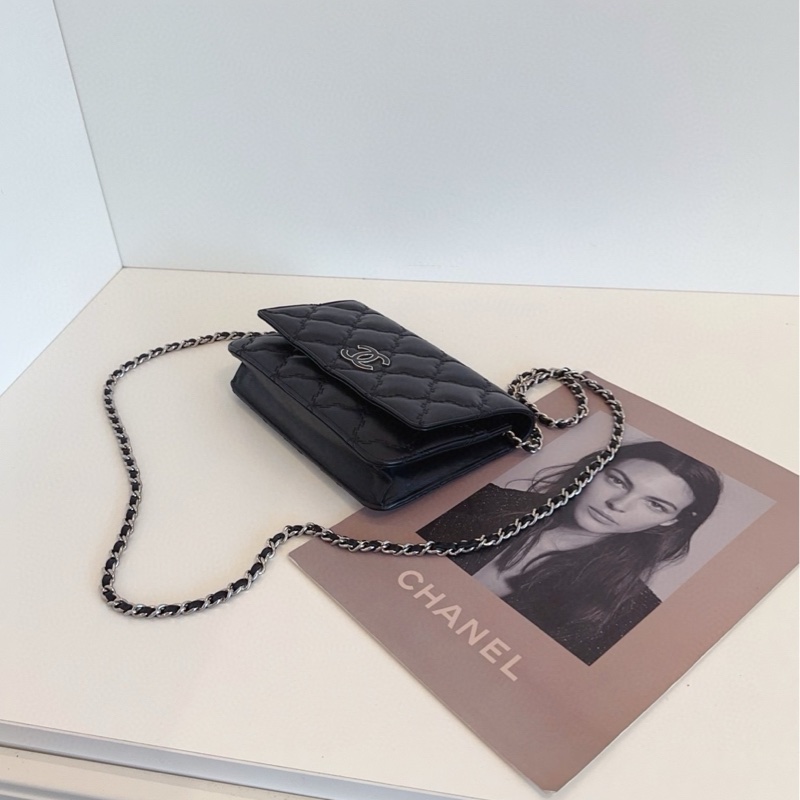 【99新閒置🆕】Chanel 黑銀外縫線 雙C大logo woc 鏈條包 斜挎包-6
