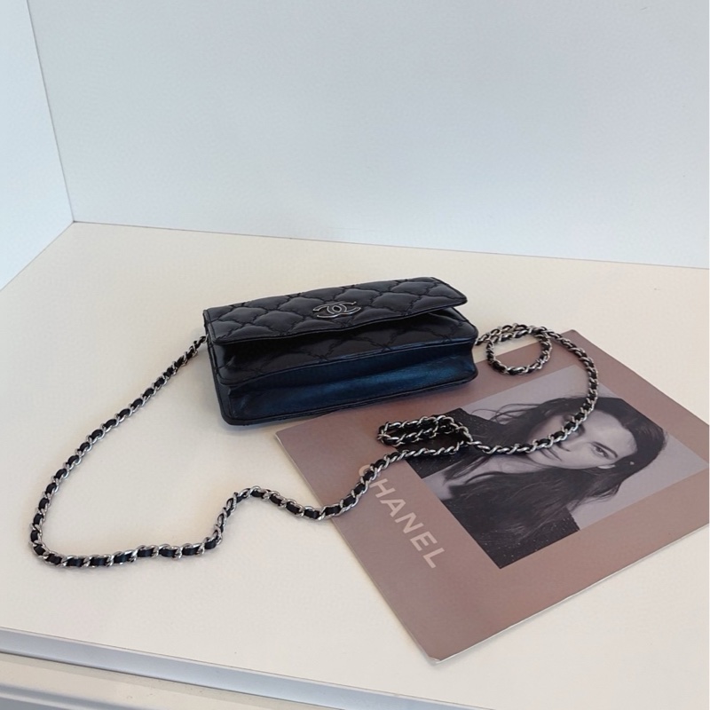【99新閒置🆕】Chanel 黑銀外縫線 雙C大logo woc 鏈條包 斜挎包-7