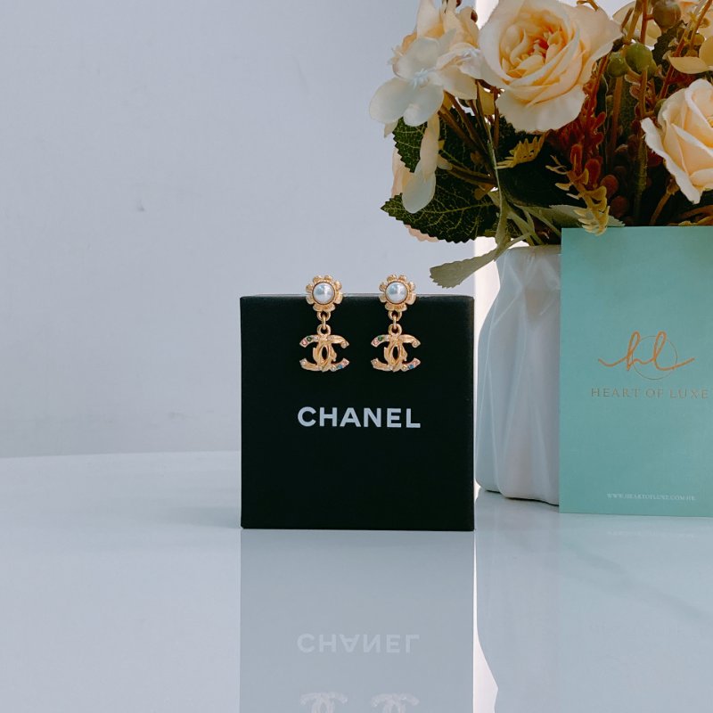 MS0400 Chanel 香奈兒 花花 珍珠 彩石 耳環 金色 CC Earrings Flowers And Pearl Gold x Crystals-0