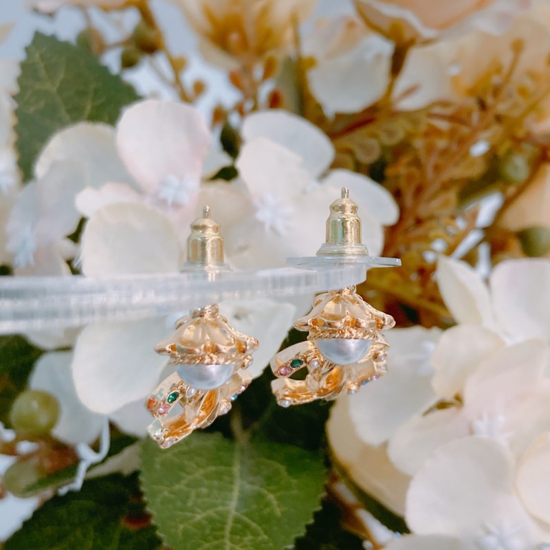 MS0400 Chanel 香奈兒 花花 珍珠 彩石 耳環 金色 CC Earrings Flowers And Pearl Gold x Crystals-10