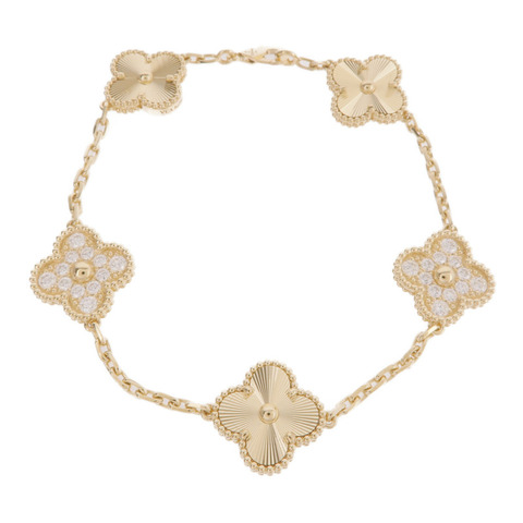 Van Cleef & Arpels 18K黃金Vintage Alhambra Bracelet 5 Motifs鑽石手鏈