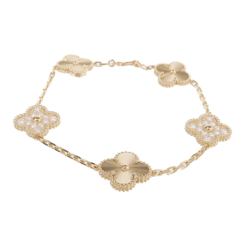 Van Cleef & Arpels 18K黃金Vintage Alhambra Bracelet 5 Motifs鑽石手鏈-2