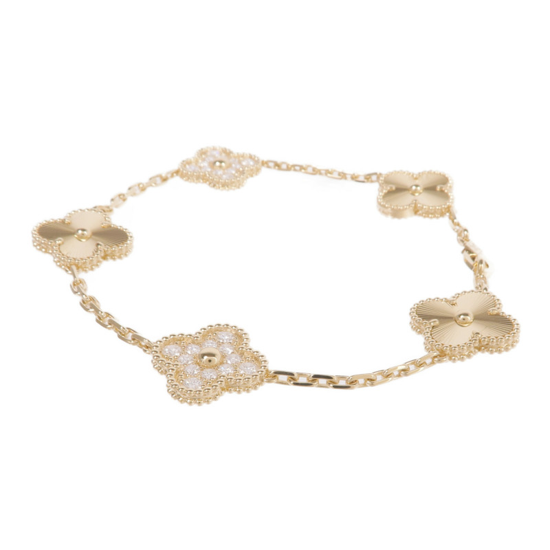 Van Cleef & Arpels 18K黃金Vintage Alhambra Bracelet 5 Motifs鑽石手鏈-3