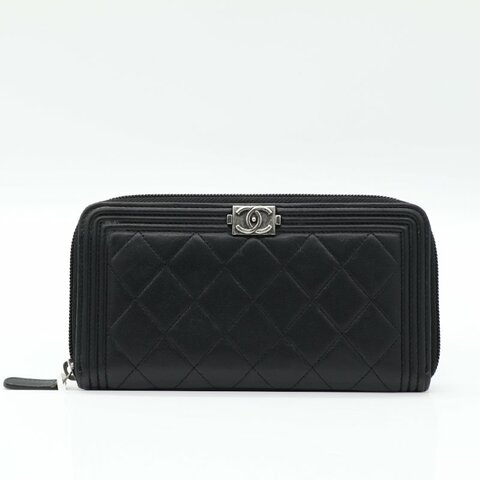 Chanel 香奈兒  Boy 菱格紋 黑色  羊皮長夾