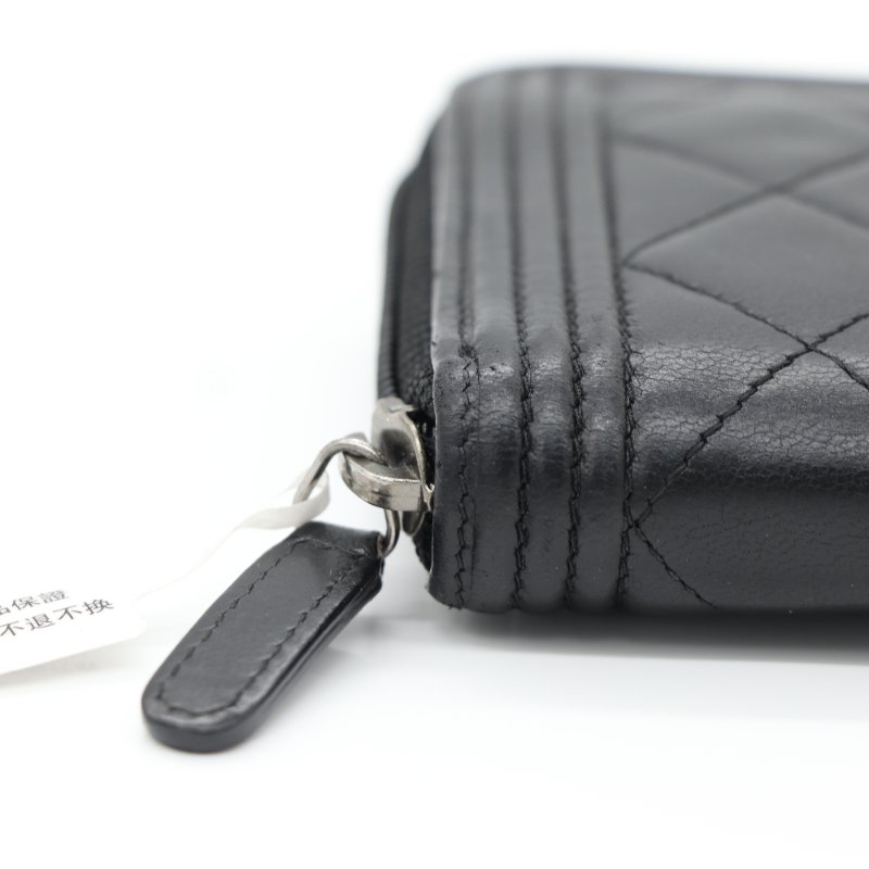 Chanel 香奈兒 Le Boy 菱格紋 黑色  羊皮 拉鍊 長夾 （多卡位、鈔票位）-7