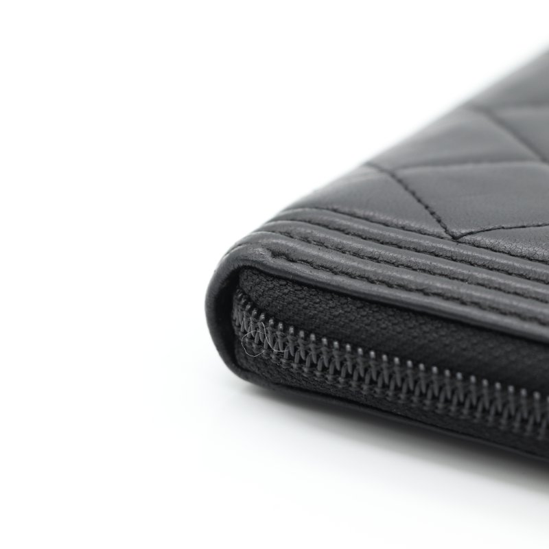 Chanel 香奈兒 Le Boy 菱格紋 黑色  羊皮 拉鍊 長夾 （多卡位、鈔票位）-5