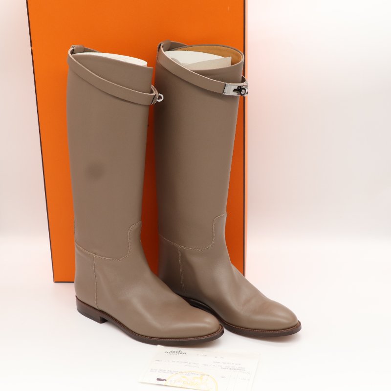 Hermès 愛馬仕 Jumping Etoupe Box 大象灰 小牛皮 長靴-0