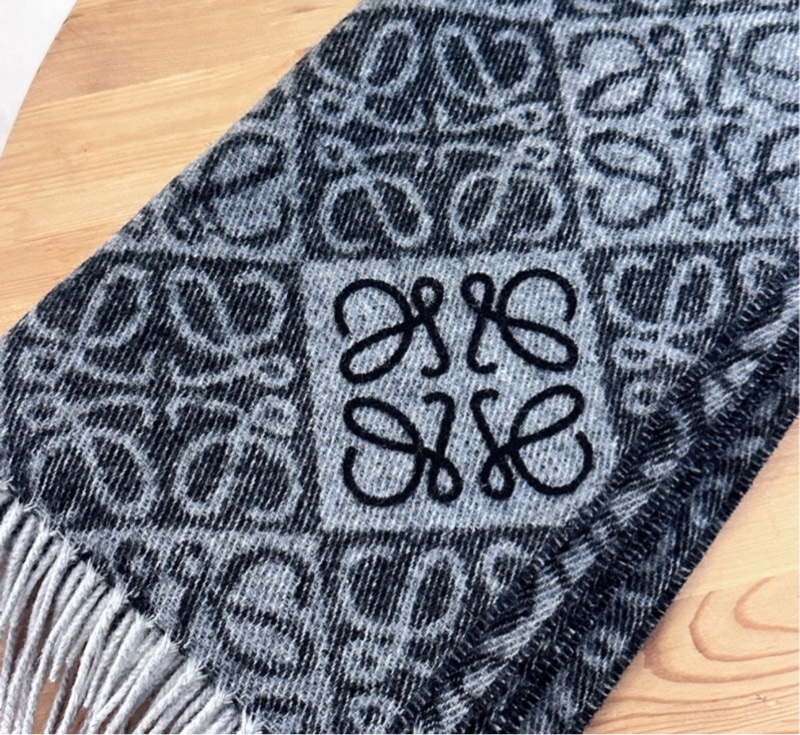 【全🆕】LOEWE Anagram scarf羅意威羊絨羊毛刺繡 圍巾女款 深灰色 黑灰色-4