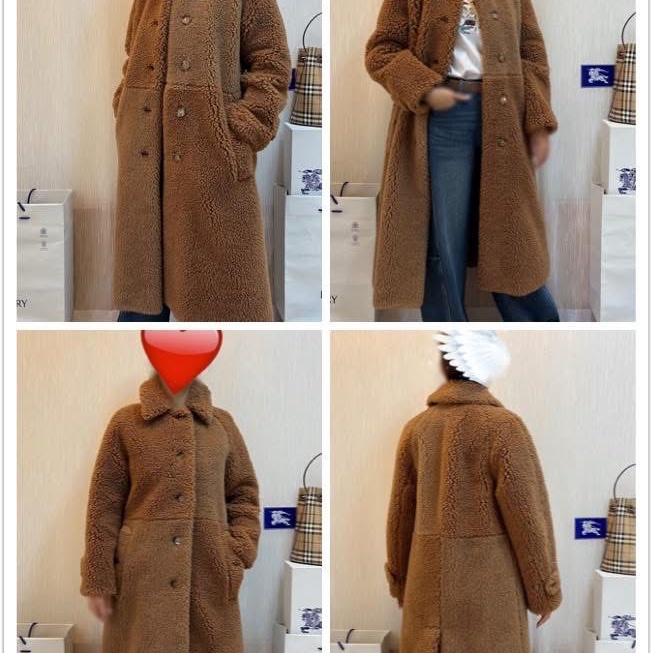 BURBERRY英國棕色人造毛羊皮拼駝毛混紡大衣UK4-2