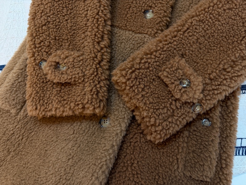 BURBERRY英國棕色人造毛羊皮拼駝毛混紡大衣UK4-5