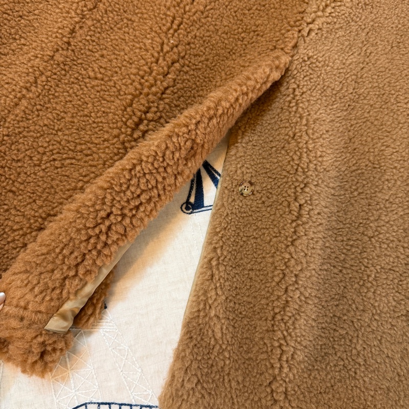 BURBERRY英國棕色人造毛羊皮拼駝毛混紡大衣UK4-9