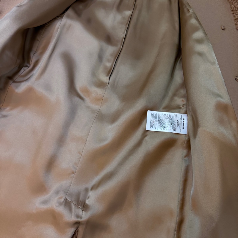 BURBERRY英國棕色人造毛羊皮拼駝毛混紡大衣UK4-10