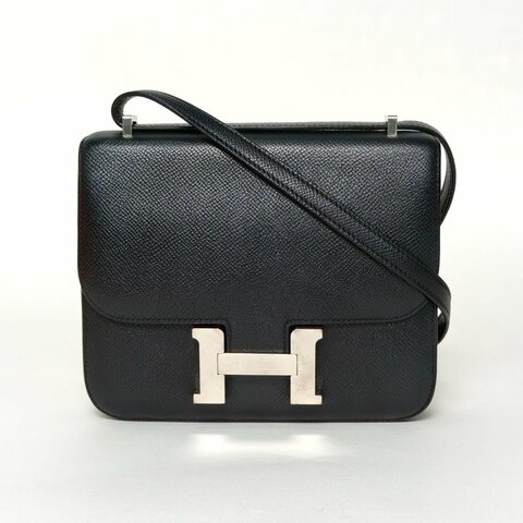 HERMES Constance康康1989黑色Epsom皮C刻銀扣肩背包