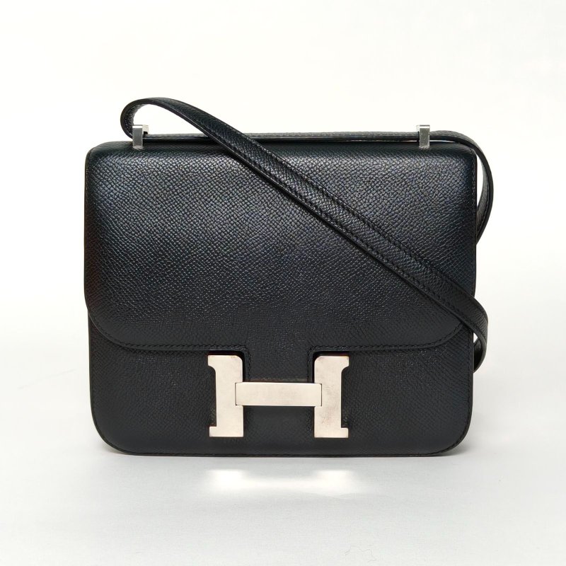 HERMES Constance康康1989黑色Epsom皮C刻銀扣肩背包-0