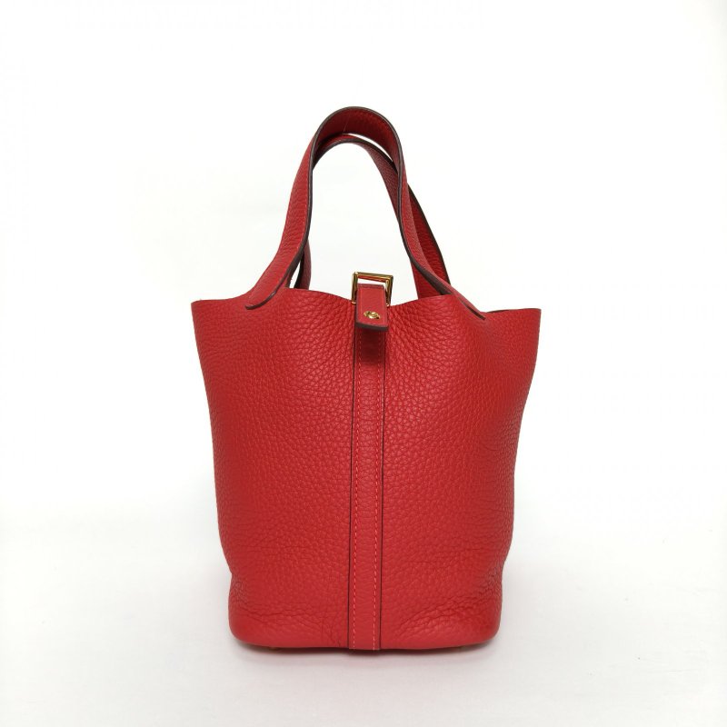 HERMES Picotin18菜籃子5E朱砂紅TC皮U刻金扣肩背包-0