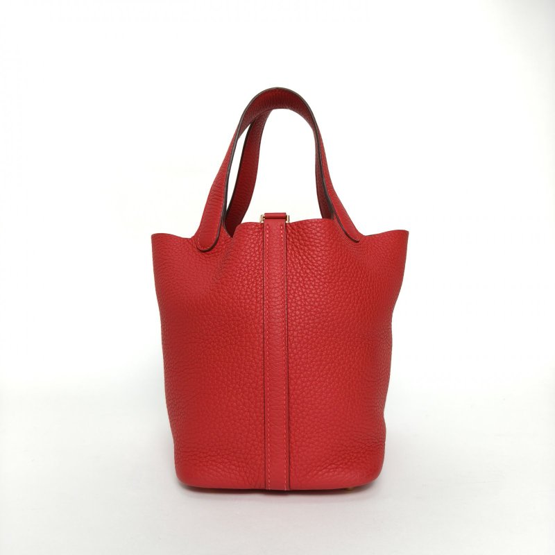 HERMES Picotin18菜籃子5E朱砂紅TC皮U刻金扣肩背包-2