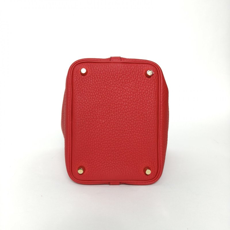 HERMES Picotin18菜籃子5E朱砂紅TC皮U刻金扣肩背包-4