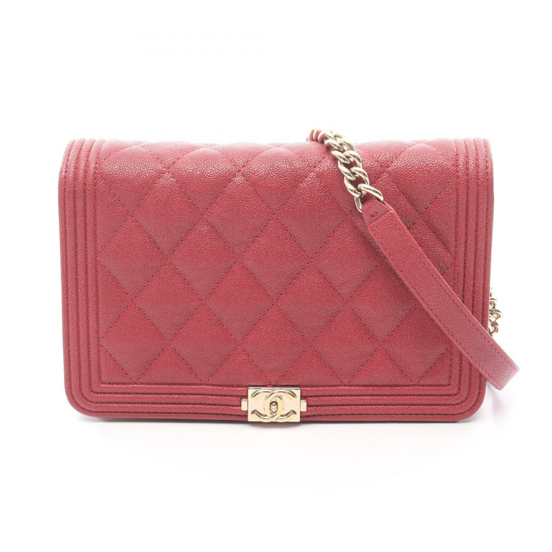 香奈兒 Boy Chanel 單肩包 WOC A80287 紅色粒面小牛皮 二手 金色五金 CC-0