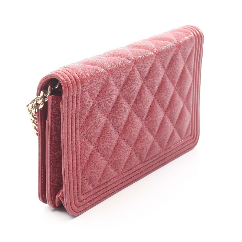 香奈兒 Boy Chanel 單肩包 WOC A80287 紅色粒面小牛皮 二手 金色五金 CC-1