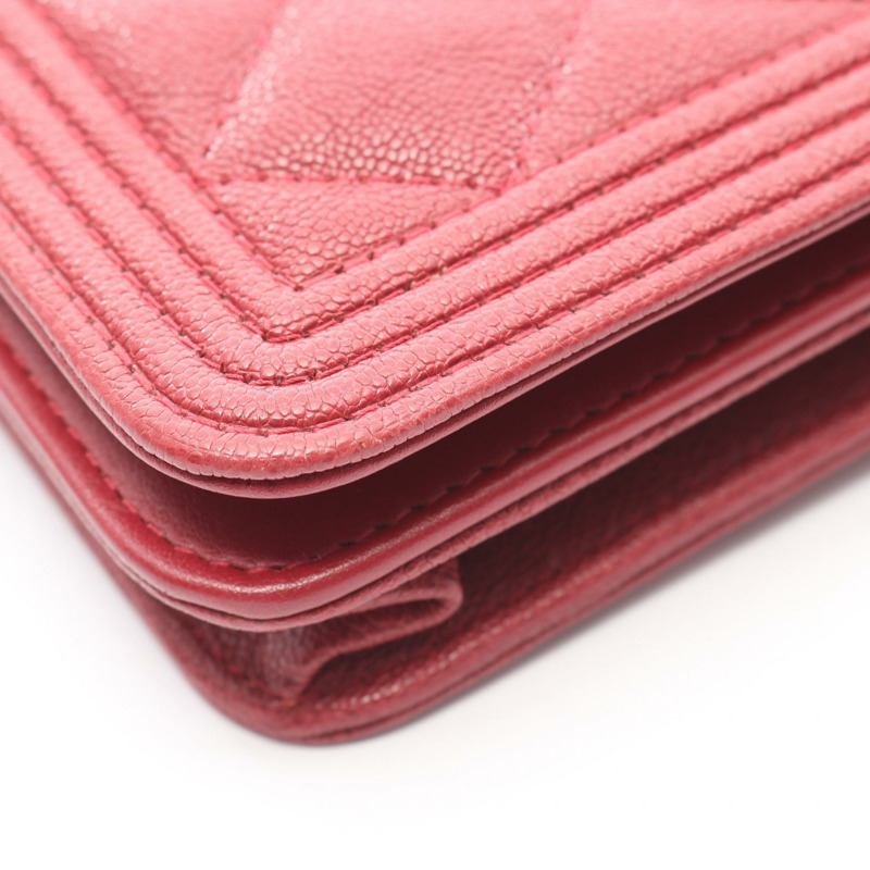 香奈兒 Boy Chanel 單肩包 WOC A80287 紅色粒面小牛皮 二手 金色五金 CC-7