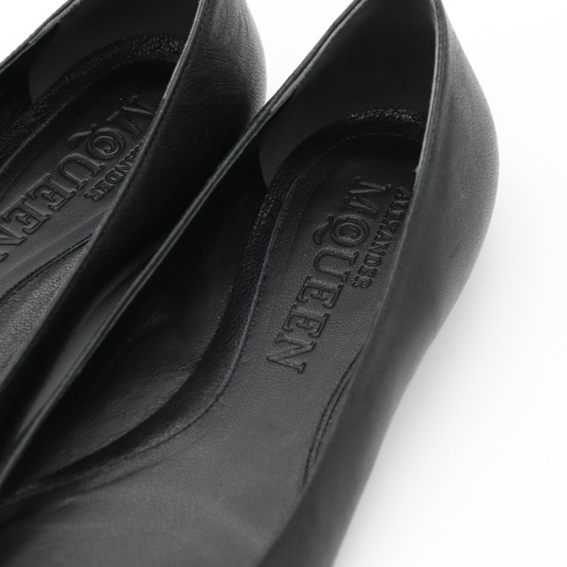 Alexander McQueen 麥昆 經典 黑色 皮革 金色水晶骷髏裝飾 平底鞋-5