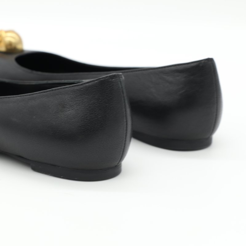 Alexander McQueen 麥昆 經典 黑色 皮革 金色水晶骷髏裝飾 平底鞋-13