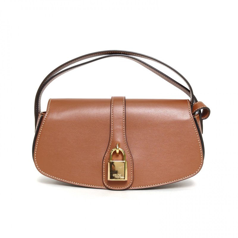 CELINE TABOU鎖頭法棍包金棕色光面牛皮肩背包-0