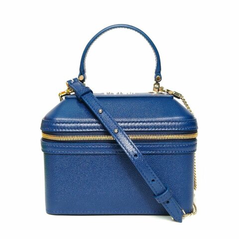 BVLGARI 藍色牛皮手提蛇頭珠寶盒系列斜挎包肩背包