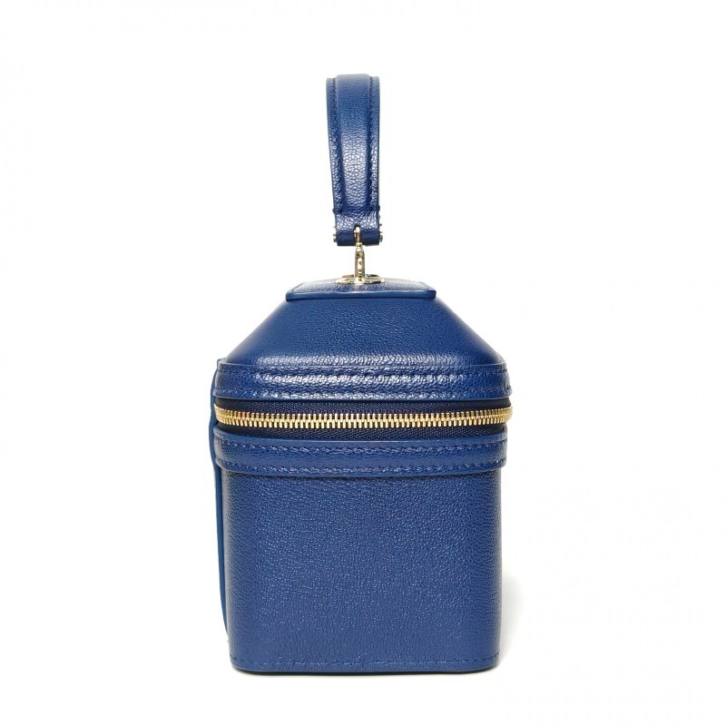 BVLGARI 藍色牛皮手提蛇頭珠寶盒系列斜挎包肩背包-1