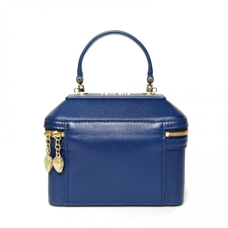 BVLGARI 藍色牛皮手提蛇頭珠寶盒系列斜挎包肩背包-2