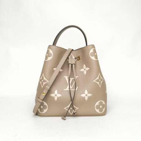 LOUIS VUITTON NÉONOÉ水桶包中號26灰色牛皮金扣晶片老花壓紋肩背包