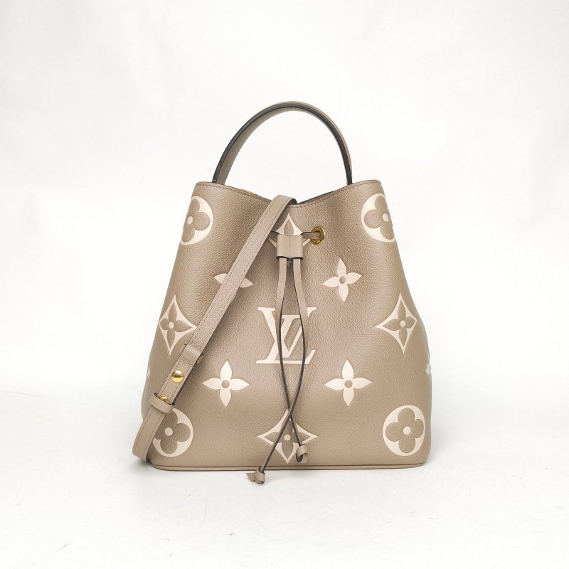 LOUIS VUITTON NÉONOÉ水桶包中號26灰色牛皮金扣晶片老花壓紋肩背包-0