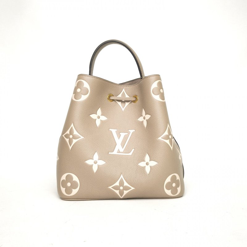 LOUIS VUITTON NÉONOÉ水桶包中號26灰色牛皮金扣晶片老花壓紋肩背包-2