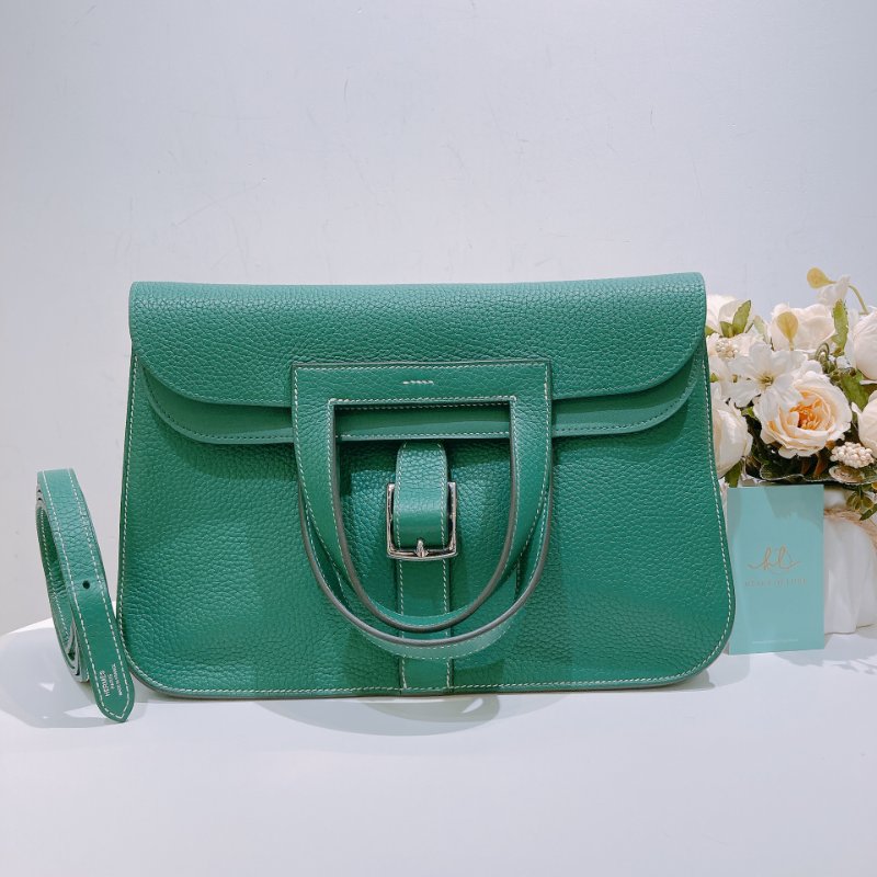 TW4591 Hermes Halzan 31愛馬仕 單肩背包 TC Skin 1K Bambou x PHW-0