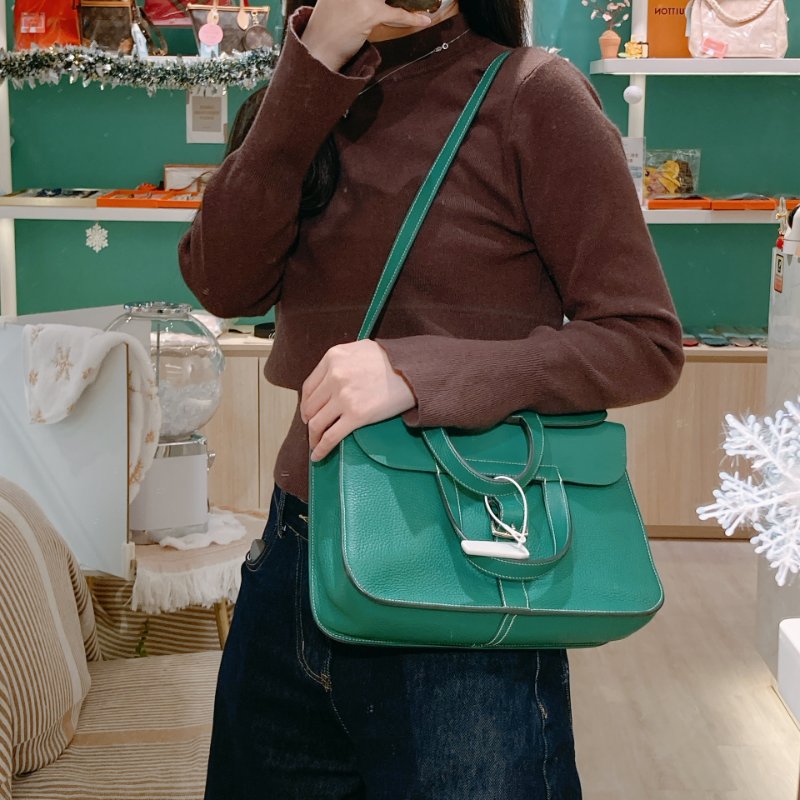 TW4591 Hermes Halzan 31愛馬仕 單肩背包 TC Skin 1K Bambou x PHW-25