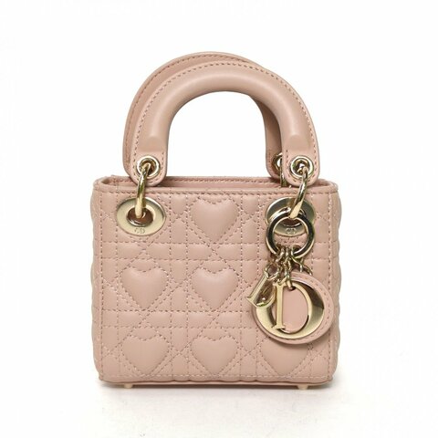 DIOR Lady戴妃包超迷你12裸粉色羊皮金扣2022肩背包