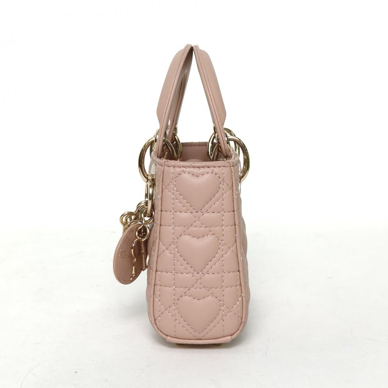 DIOR Lady戴妃包超迷你12裸粉色羊皮金扣2022肩背包-1