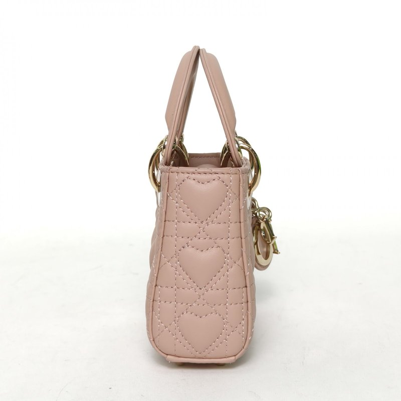 DIOR Lady戴妃包超迷你12裸粉色羊皮金扣2022肩背包-3