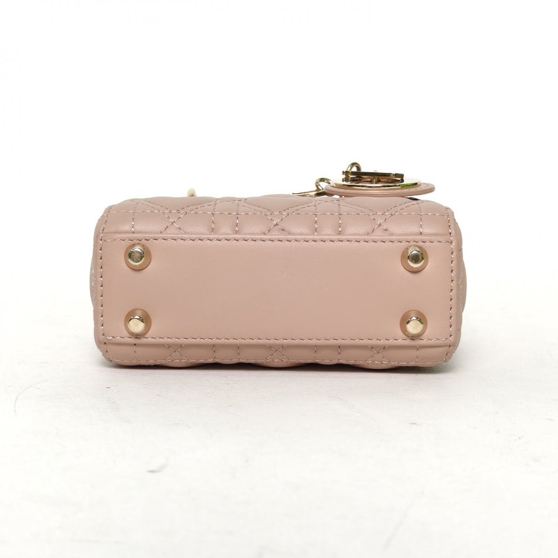 DIOR Lady戴妃包超迷你12裸粉色羊皮金扣2022肩背包-4