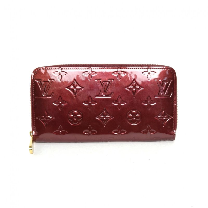 LOUIS VUITTON 中古漆皮麻將包車厘子紅漆皮2011長款拉鏈錢包肩背包-0