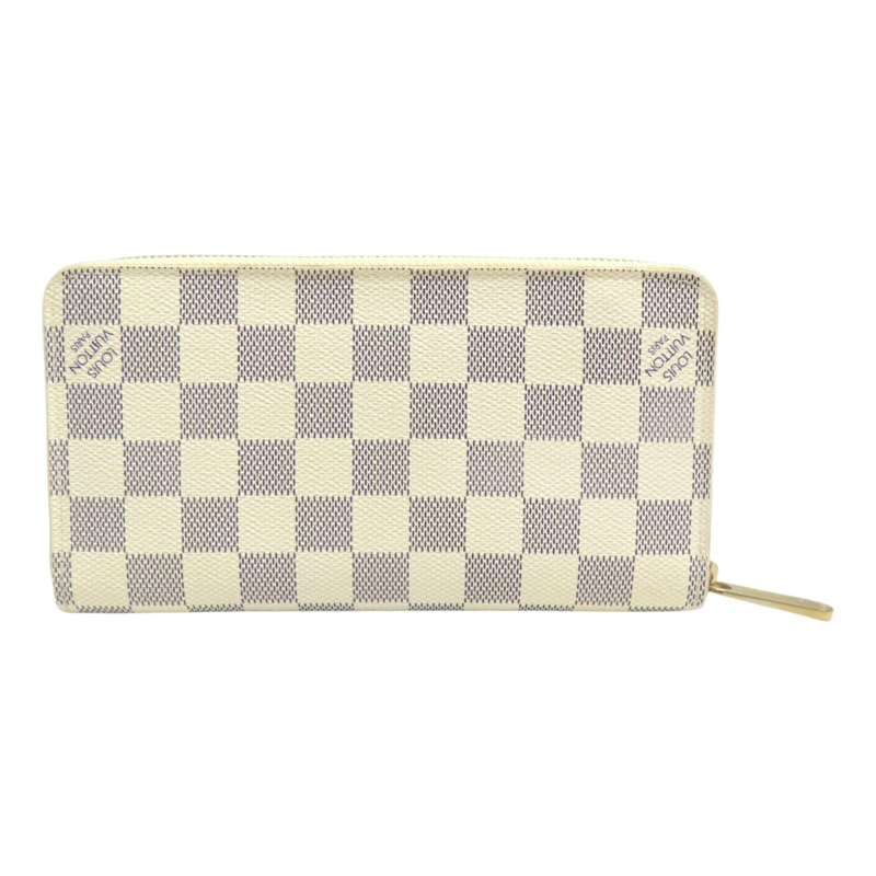 米色 棋盤格帆布 Small Item 拉鍊長夾 溢膠【LOUIS VUITTON LV 路易威登】 N60019-1