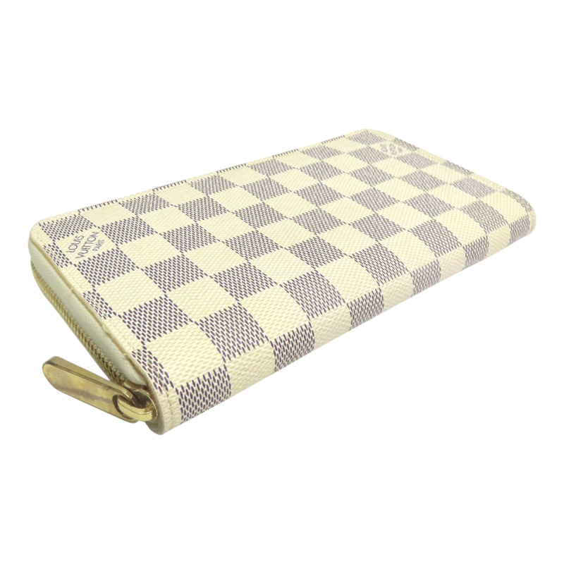 米色 棋盤格帆布 Small Item 拉鍊長夾 溢膠【LOUIS VUITTON LV 路易威登】 N60019-2