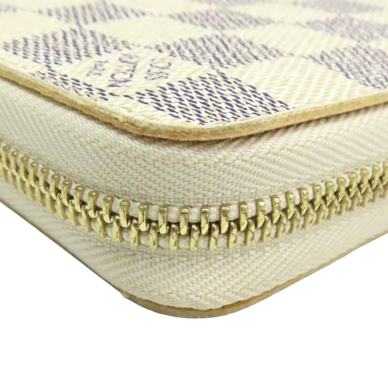 米色 棋盤格帆布 Small Item 拉鍊長夾 溢膠【LOUIS VUITTON LV 路易威登】 N60019-7