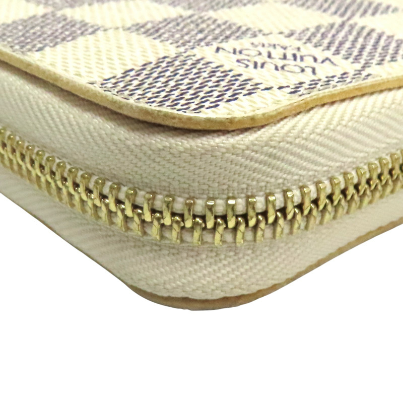 米色 棋盤格帆布 Small Item 拉鍊長夾 溢膠【LOUIS VUITTON LV 路易威登】 N60019-8