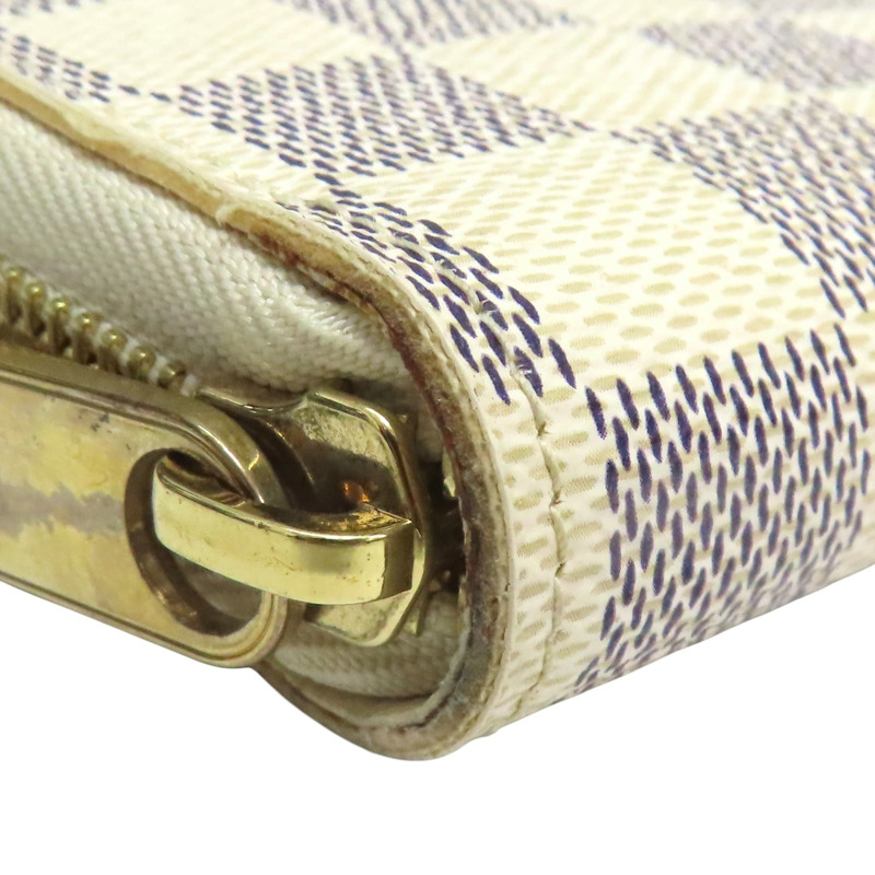 米色 棋盤格帆布 Small Item 拉鍊長夾 溢膠【LOUIS VUITTON LV 路易威登】 N60019-9