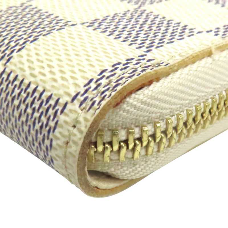 米色 棋盤格帆布 Small Item 拉鍊長夾 溢膠【LOUIS VUITTON LV 路易威登】 N60019-10