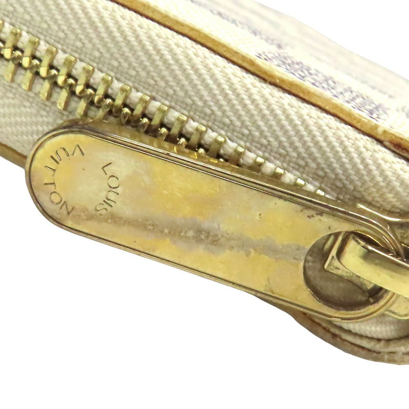 米色 棋盤格帆布 Small Item 拉鍊長夾 溢膠【LOUIS VUITTON LV 路易威登】 N60019-11