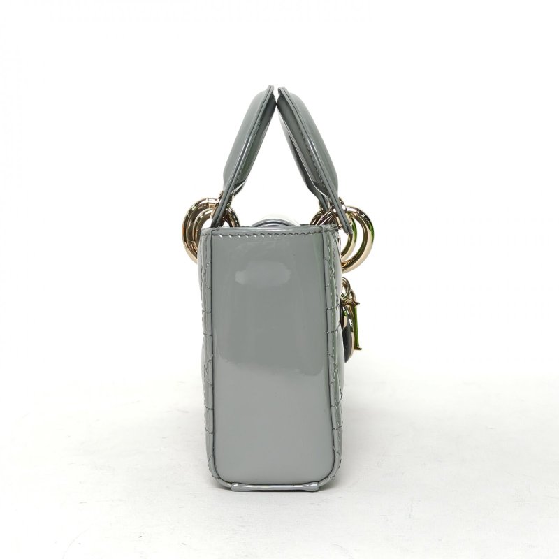 DIOR LadyD-Joy橫版戴妃包小號22綠色漆皮金扣2023肩背包-1